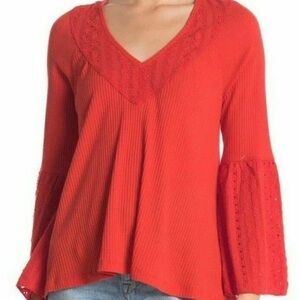 Free People Vibrant Red V-Neck Blouse